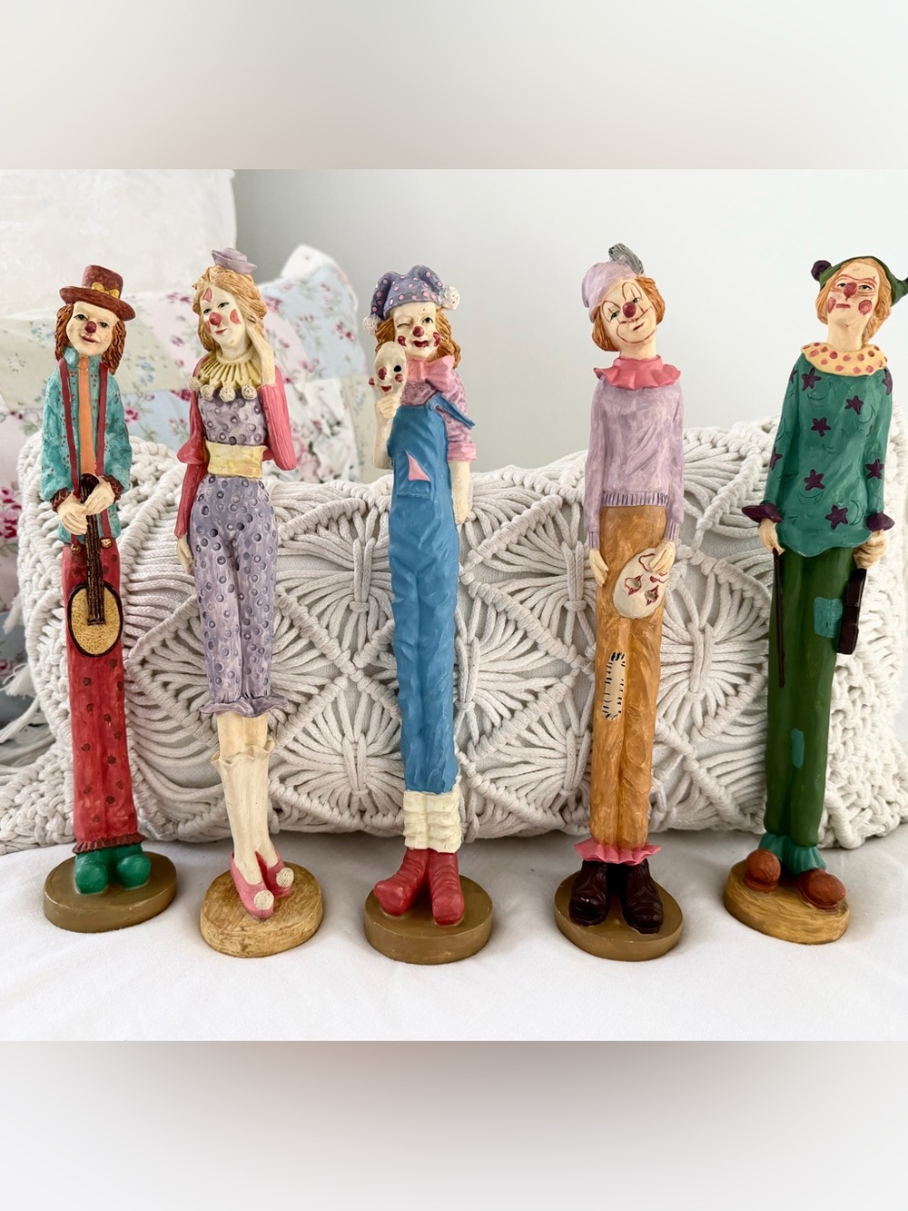 Hand-Painted Clown Figurine Set - Pastel Multicolor